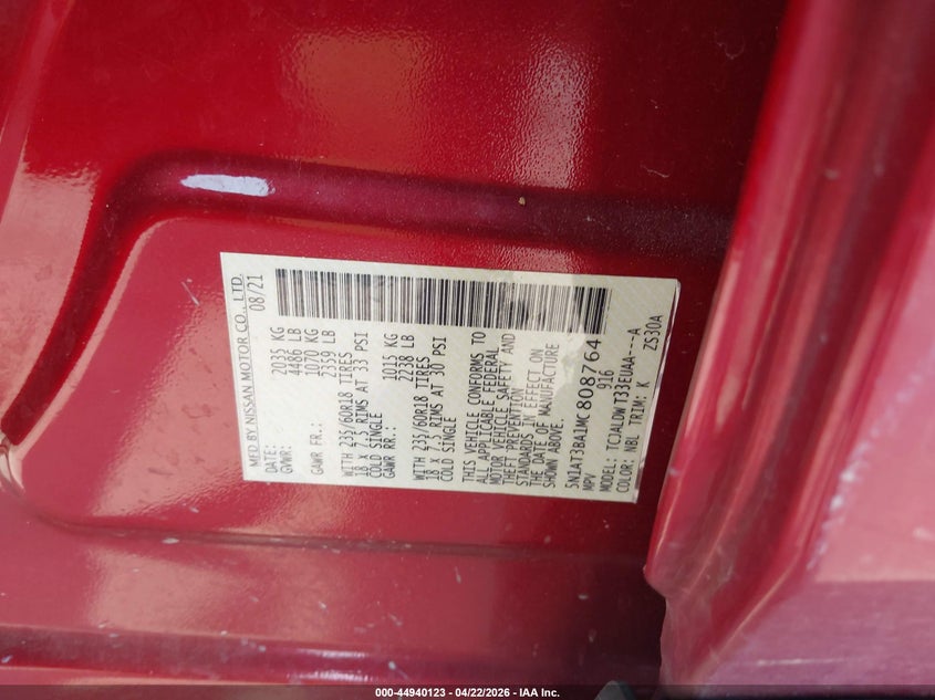 VIN 5N1AT3BA1MC808764 2021 NISSAN ROGUE SV FWD