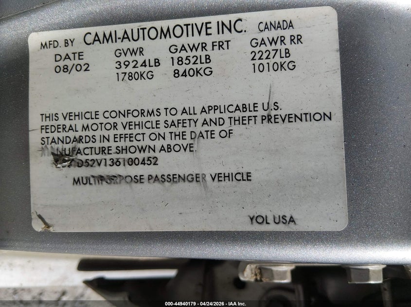 2003 Suzuki Vitara VIN: 2S3TD52V136100452 Lot: 44940179