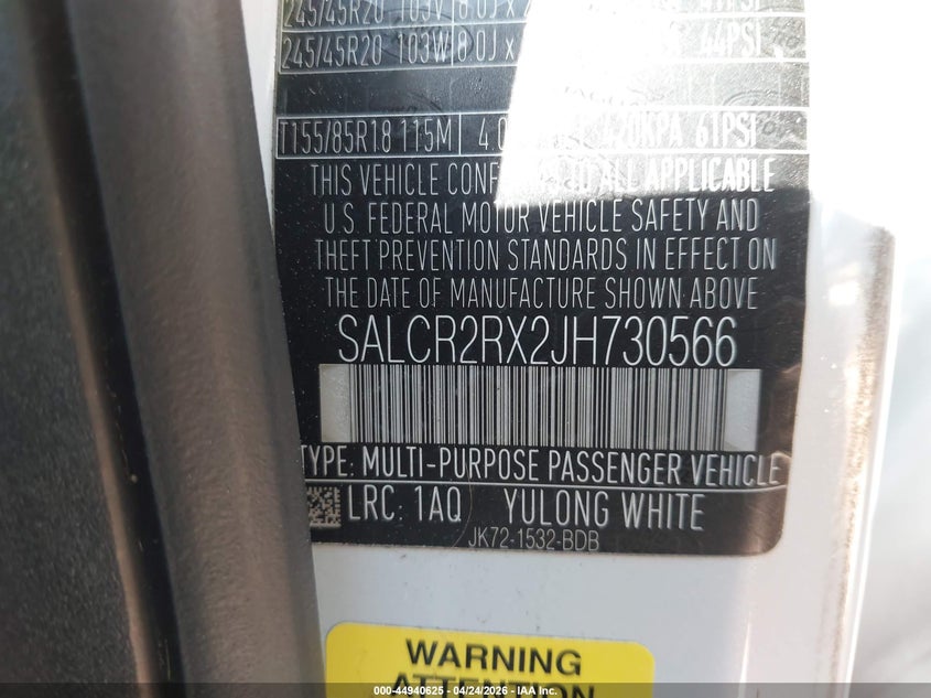 2018 Land Rover Discovery Sport Hse VIN: SALCR2RX2JH730566 Lot: 44940625