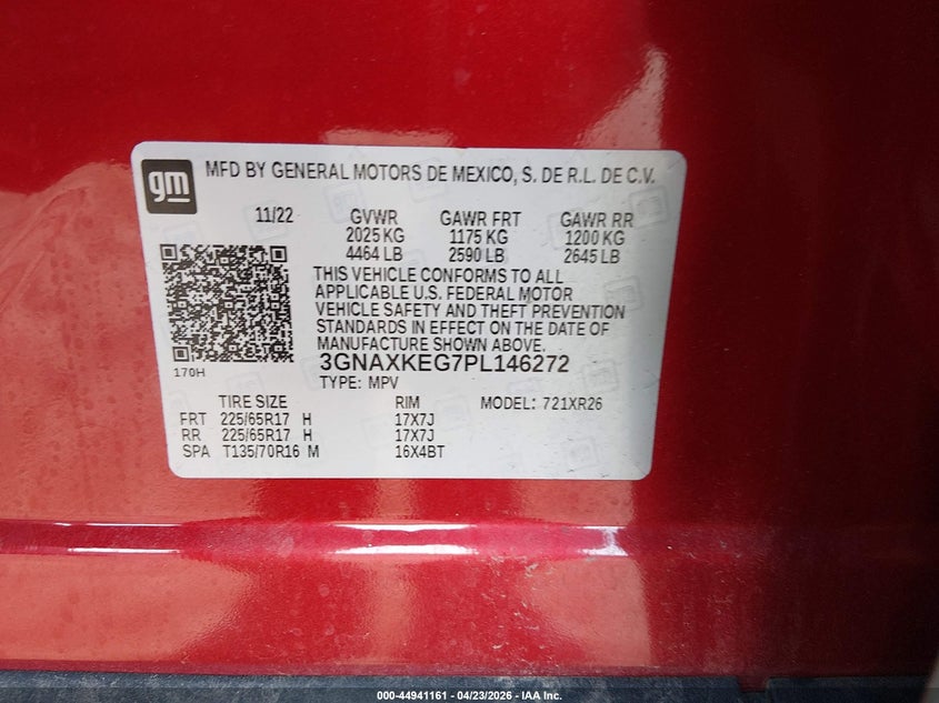 VIN 3GNAXKEG7PL146272 2023 CHEVROLET EQUINOX FWD LT