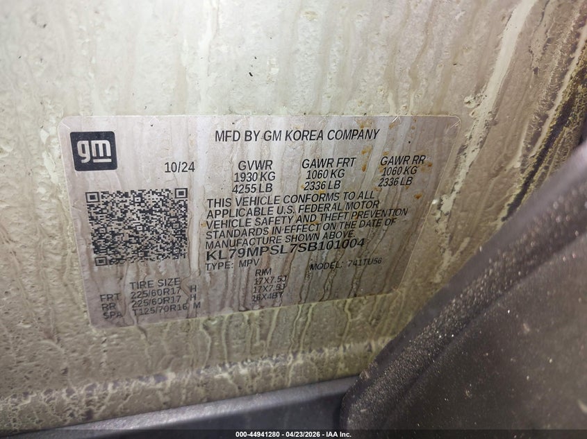 VIN KL79MPSL7SB101004 2025 CHEVROLET TRAILBLAZER FWD LT