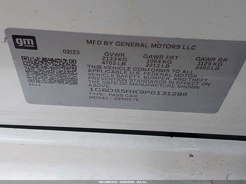 2023 Cadillac Ct5 Premium Luxury VIN: 1G6DS5RK9P0131289 Lot: 44941632