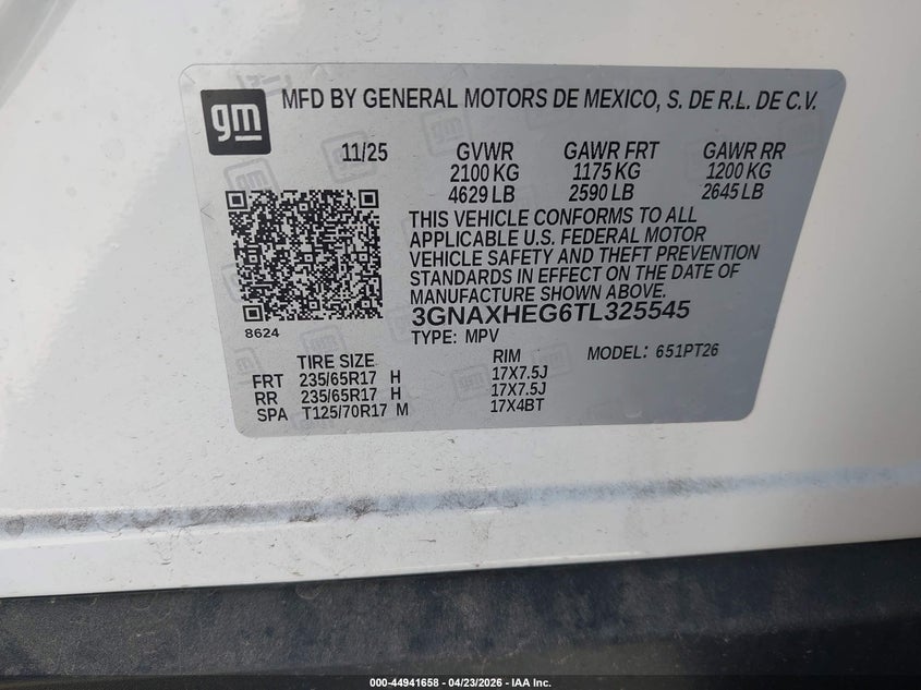 VIN 3GNAXHEG6TL325545 2026 CHEVROLET EQUINOX FWD LT