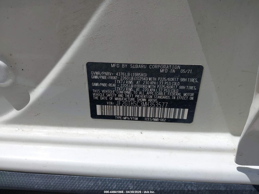 2021 Subaru Crosstrek Sport VIN: JF2GTHSC3MH353577 Lot: 44941866