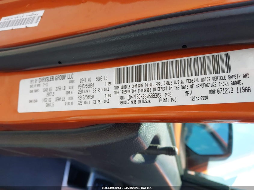 2011 Dodge Nitro Detonator VIN: 1D4PT6GX3BW589303 Lot: 44943214