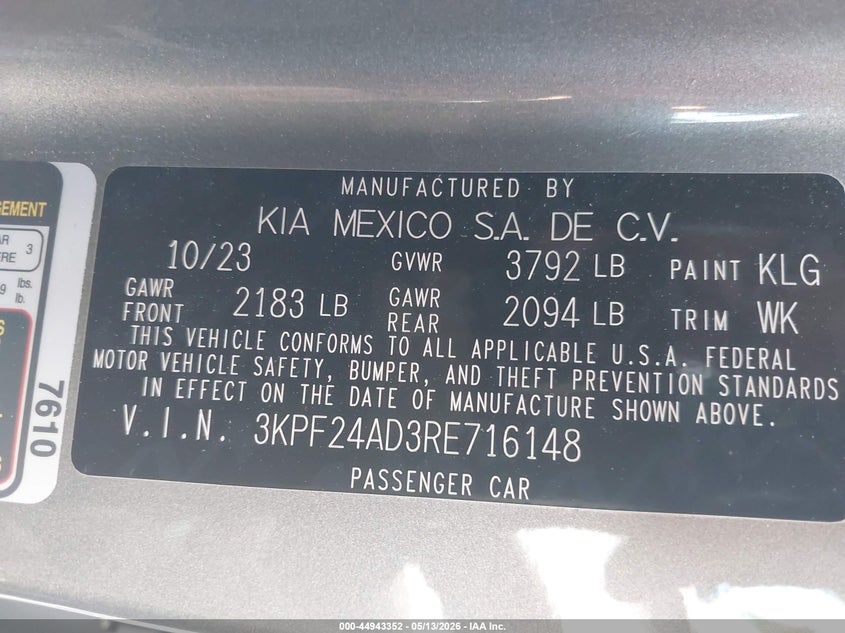 VIN 3KPF24AD3RE716148 2024 KIA FORTE LXS