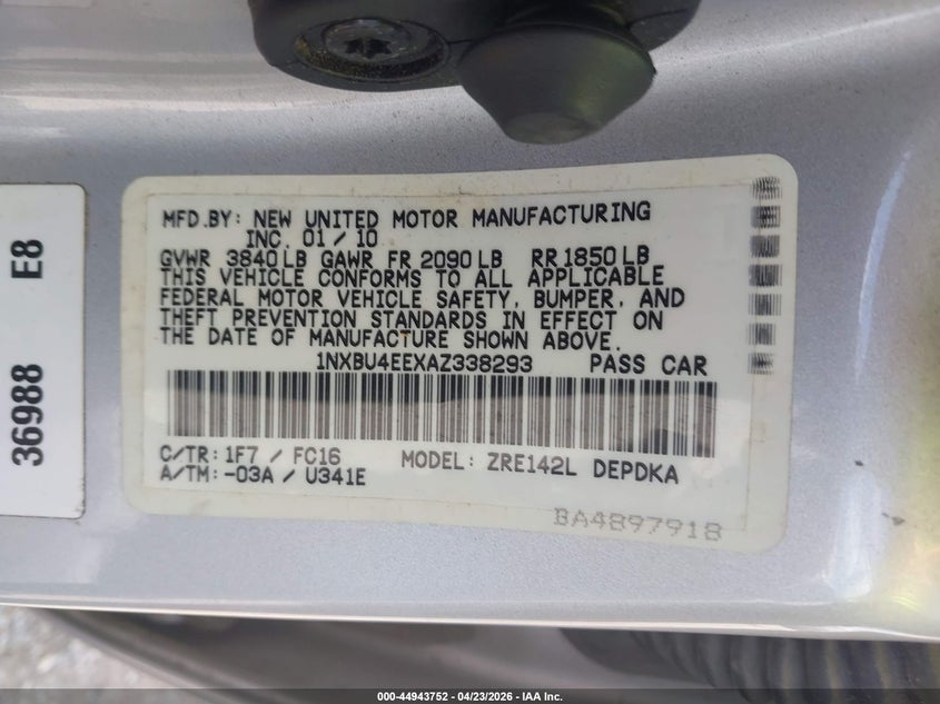 2010 Toyota Corolla Le VIN: 1NXBU4EEXAZ338293 Lot: 44943752