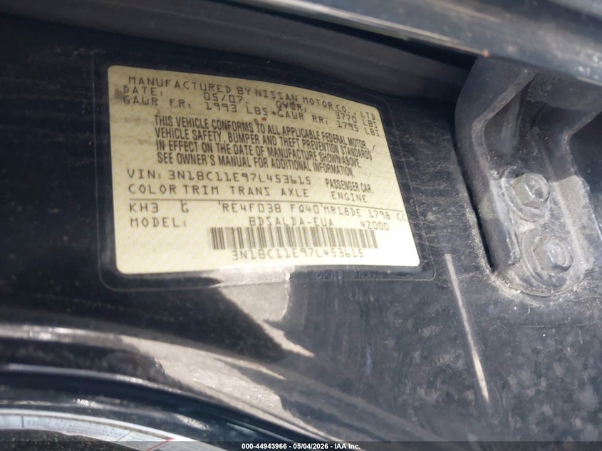 2007 NISSAN VERSA SEDAN 1.8L I-4 DOHC, VVT, 122HP
