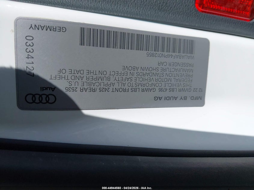 2023 Audi A4 Premium 40 Tfsi Quattro S Tronic VIN: WAUABAF44PN012855 Lot: 44944560