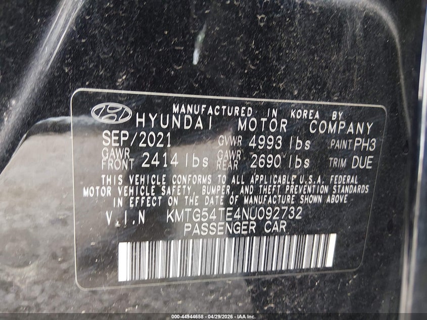 2022 Genesis G70 3.3T Awd VIN: KMTG54TE4NU092732 Lot: 44944658