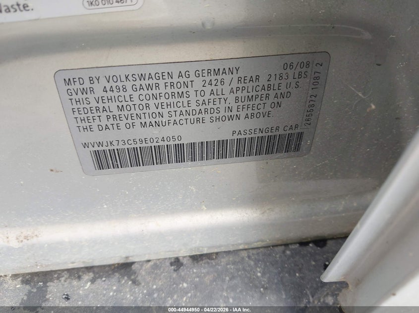 2009 Volkswagen Passat Komfort VIN: WVWJK73C59E024050 Lot: 44944950