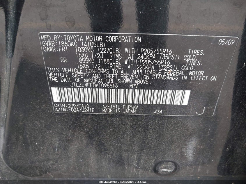 2010 Scion Xb VIN: JTLZE4FE0A1098613 Lot: 44945267