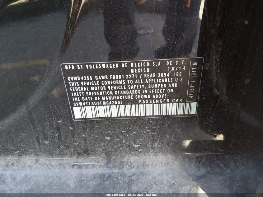 2015 Volkswagen Golf Gti 2.0T Autobahn 4-Door VIN: 3VW4T7AU8FM042907 Lot: 44945355