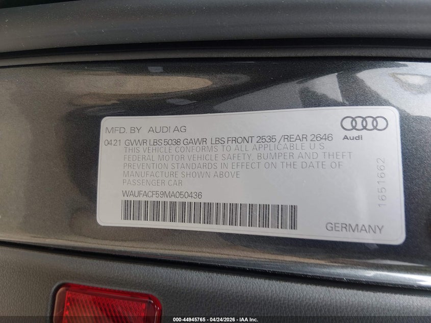 2021 Audi A5 Sportback Premium Plus 45 Tfsi Quattro S Tronic VIN: WAUFACF59MA050436 Lot: 44945765