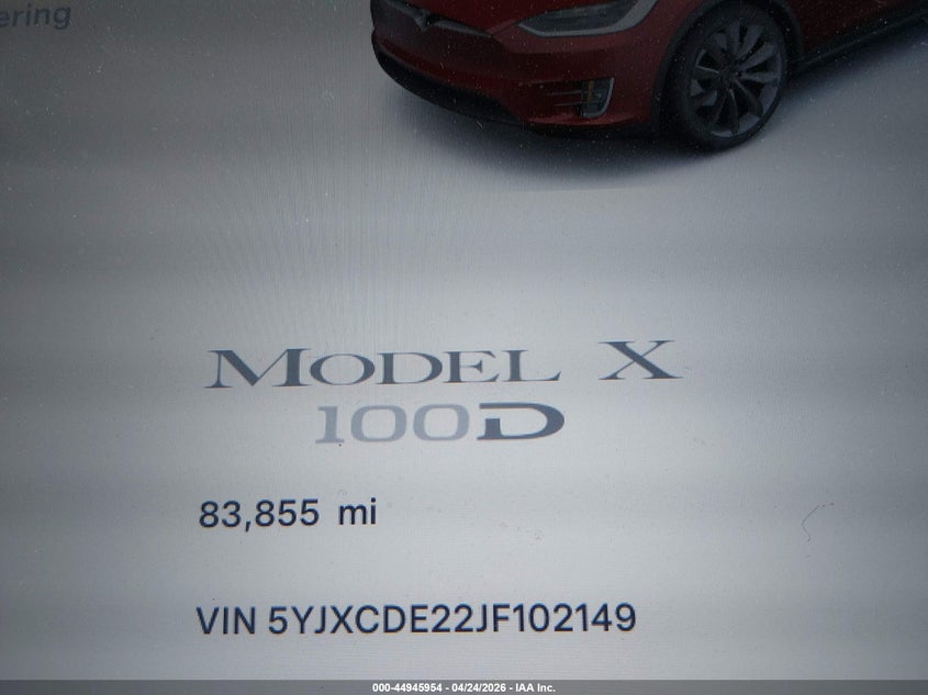 2018 Tesla Model X 100D/75D/P100D VIN: 5YJXCDE22JF102149 Lot: 44945954