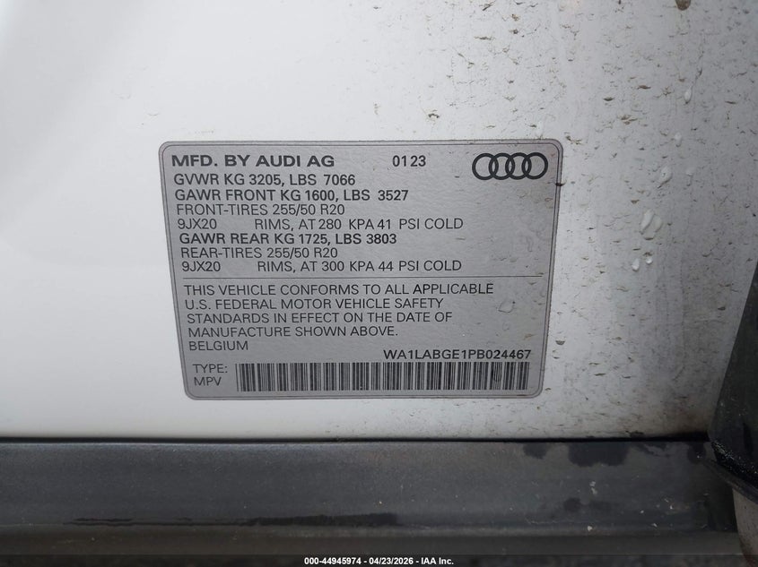 2023 Audi E-Tron Premium Plus Quattro VIN: WA1LABGE1PB024467 Lot: 44945974