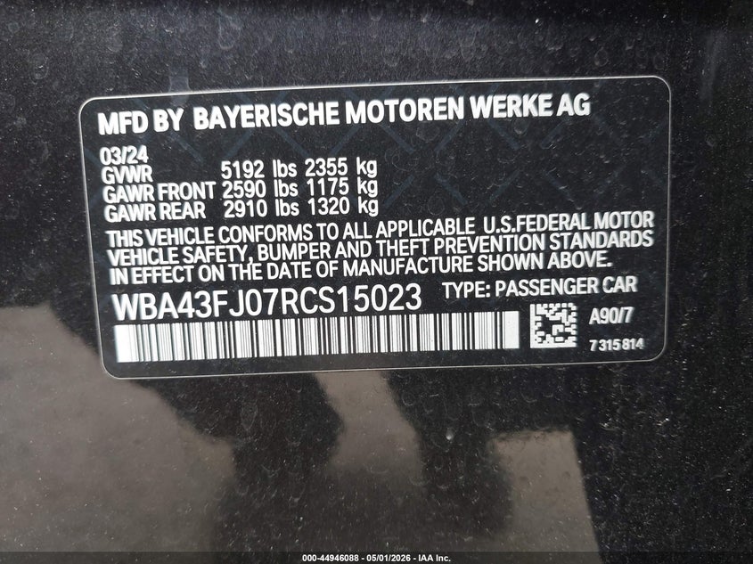 VIN: WBA43FJ07RCS15023 2024 BMW 530I
