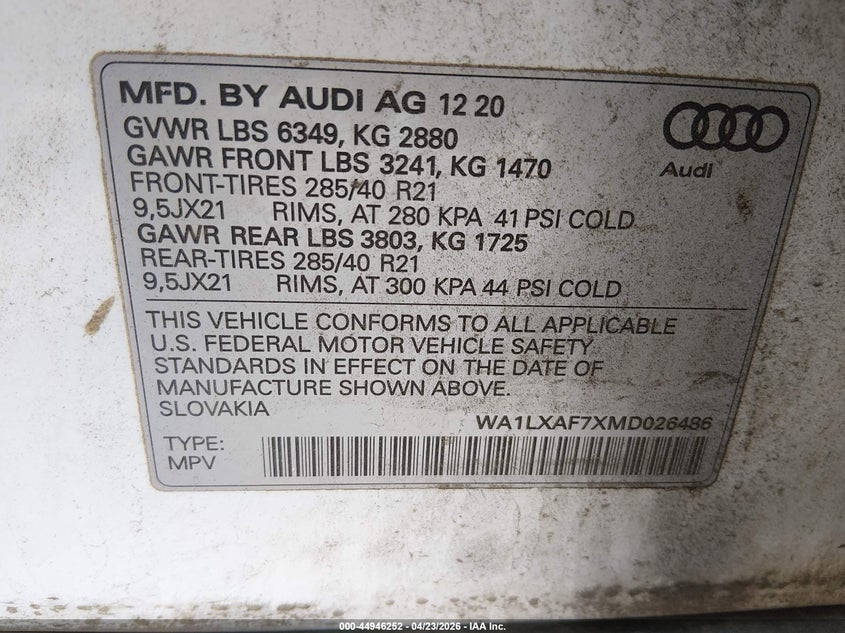 2021 Audi Q7 Premium Plus 55 Tfsi Quattro Tiptronic VIN: WA1LXAF7XMD026486 Lot: 44946252