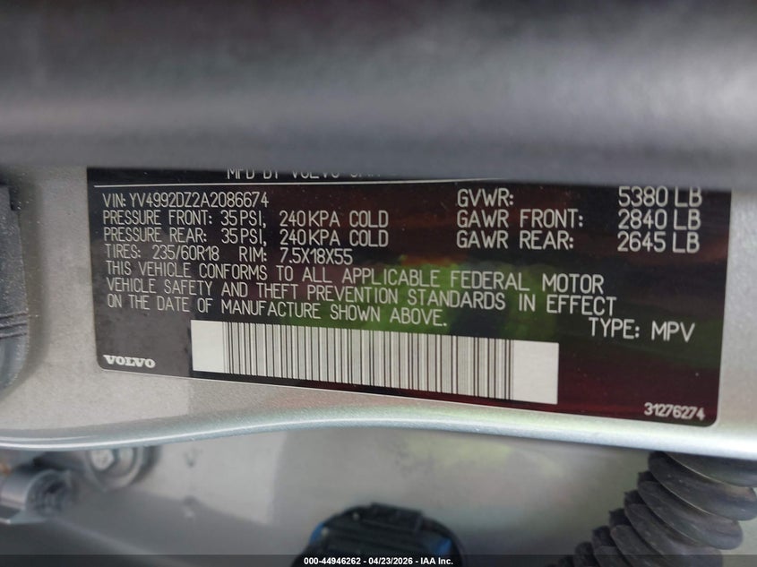 2010 Volvo Xc60 T6/T6 R-Design VIN: YV4992DZ2A2086674 Lot: 44946262