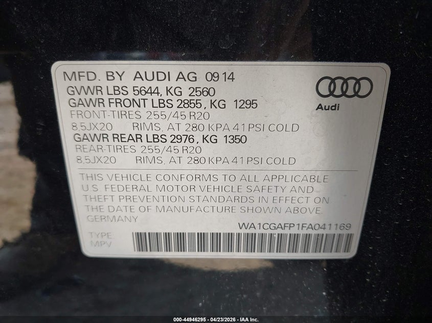 2015 Audi Sq5 3.0T Premium Plus VIN: WA1CGAFP1FA041169 Lot: 44946295