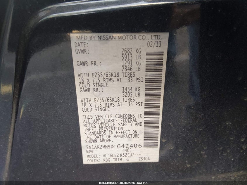 2013 NISSAN PATHFINDER SPORT UTILITY VEHICLE 3.5L V-6 DOHC, VVT, 260HP