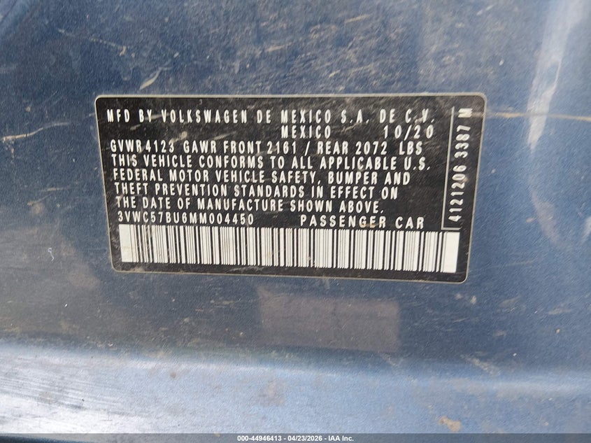 2021 Volkswagen Jetta 1.4T R-Line/1.4T S/1.4T Se VIN: 3VWC57BU6MM004450 Lot: 44946413