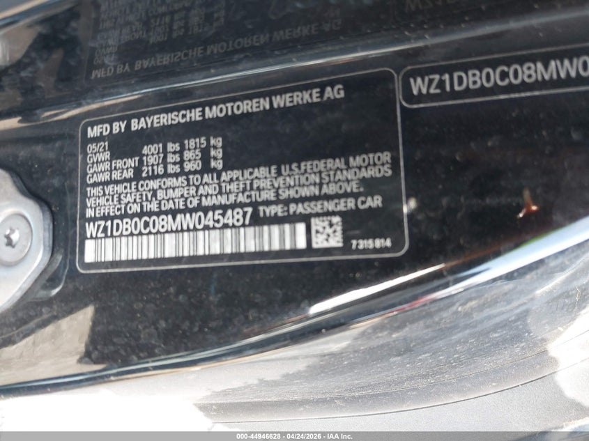 2021 Toyota Gr Supra 3.0 Premium VIN: WZ1DB0C08MW045487 Lot: 44946628
