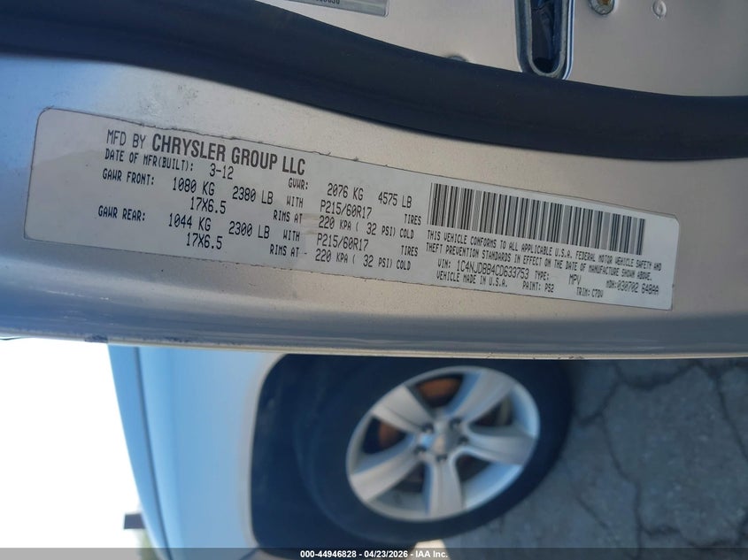 2012 Jeep Compass Sport VIN: 1C4NJDBB4CD633753 Lot: 44946828