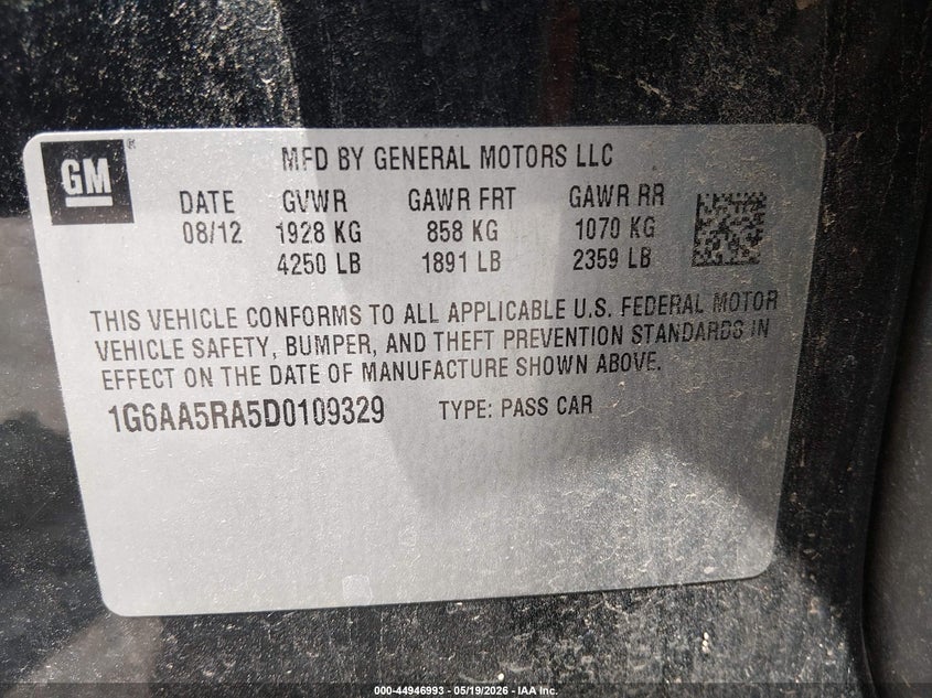 2013 Cadillac Ats Standard VIN: 1G6AA5RA5D0109329 Lot: 44946993