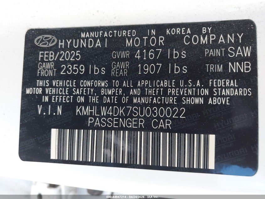 2025 Hyundai Elantra N VIN: KMHLW4DK7SU030022 Lot: 44947214