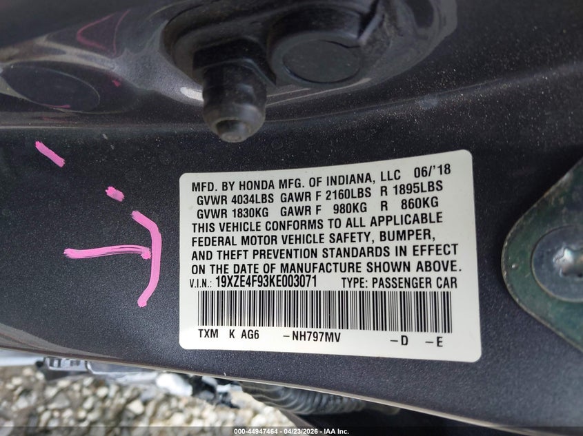 2019 Honda Insight Touring VIN: 19XZE4F93KE003071 Lot: 44947464