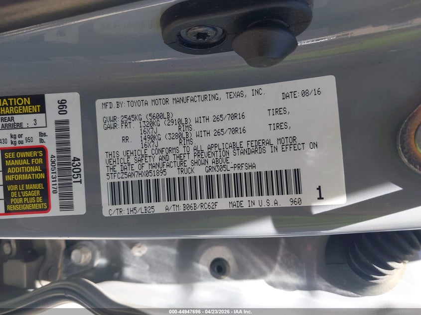 2017 Toyota Tacoma Trd Pro VIN: 5TFCZ5AN7HX051895 Lot: 44947696