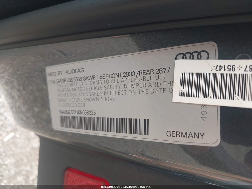 2019 Audi A6 55 Premium VIN: WAUM2AF21KN058325 Lot: 44947722