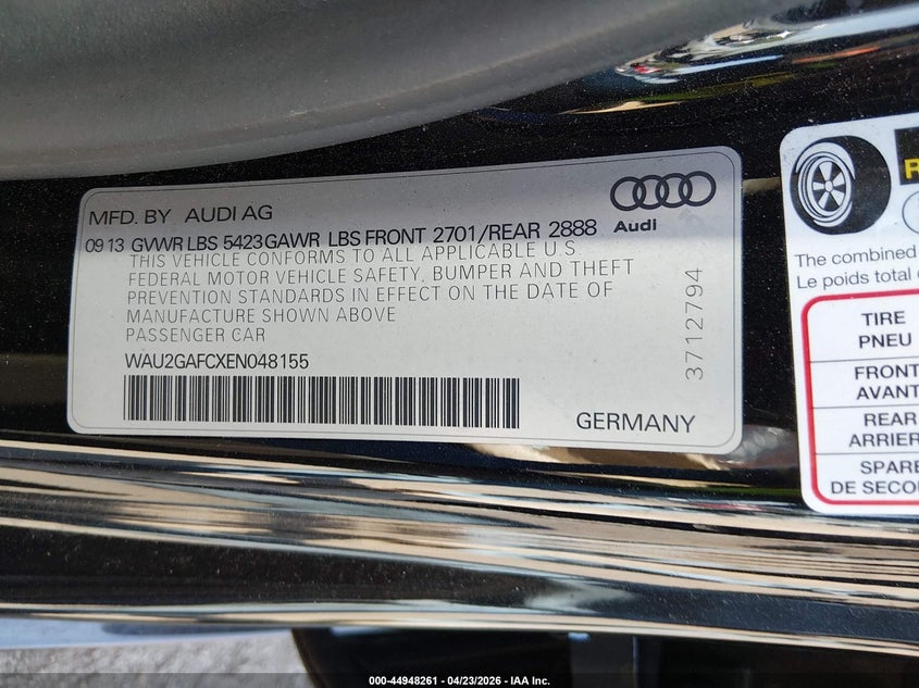 2014 Audi A7 3.0T Premium Plus VIN: WAU2GAFCXEN048155 Lot: 44948261