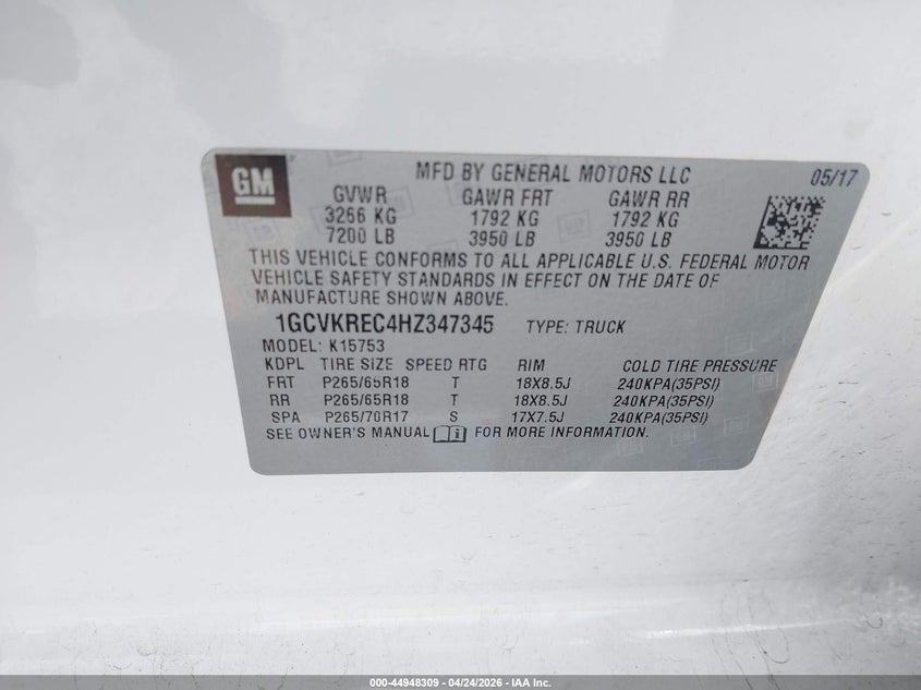2017 CHEVROLET SILVERADO TRUCK 5.3L V-8 DI, VVT, 355HP
