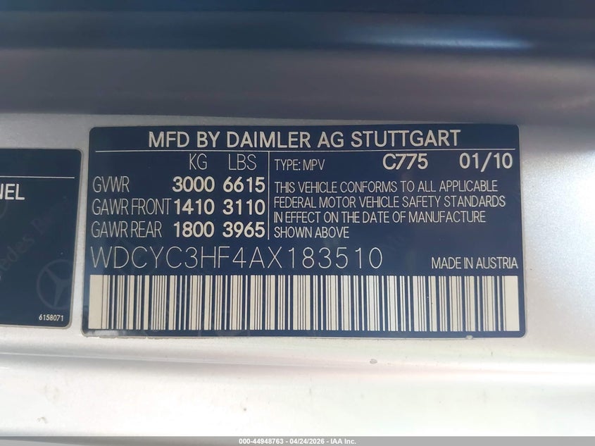 2010 Mercedes-Benz G 550 4Matic VIN: WDCYC3HF4AX183510 Lot: 44948763