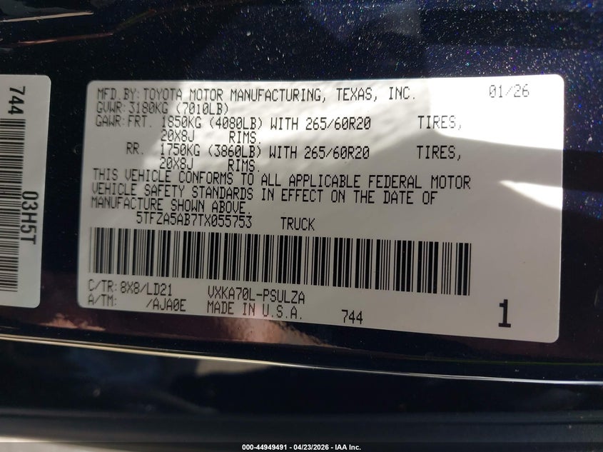 VIN 5TFZA5AB7TX055753 2026 TOYOTA TUNDRA LIMITED CREWMAX "5.5" BED