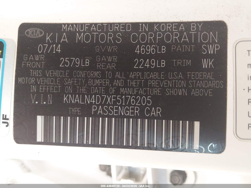 2015 Kia Cadenza Premium VIN: KNALN4D7XF5176205 Lot: 44949729