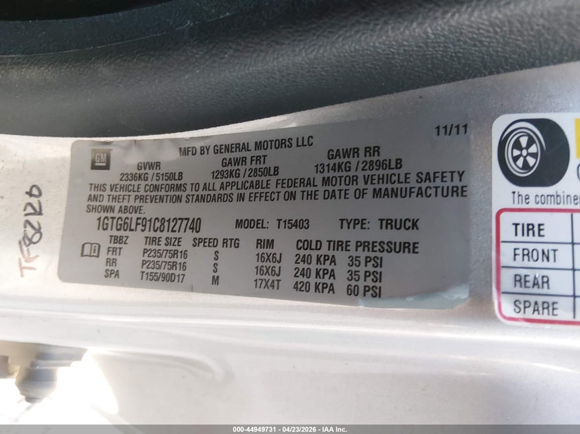 2012 GMC Canyon Work Truck VIN: 1GTG6LF91C8127740 Lot: 44949731