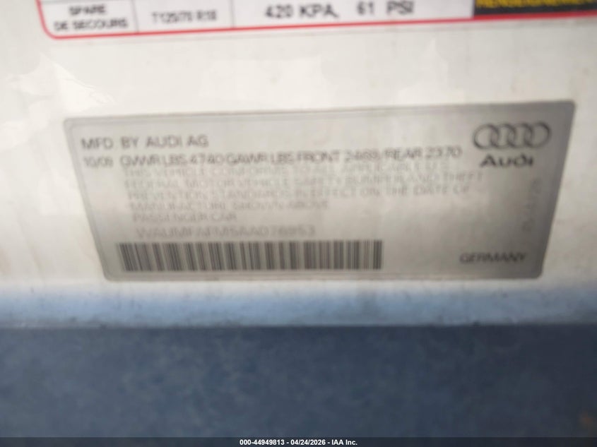 2010 Audi A3 2.0T Premium VIN: WAUMFAFM5AA076953 Lot: 44949813