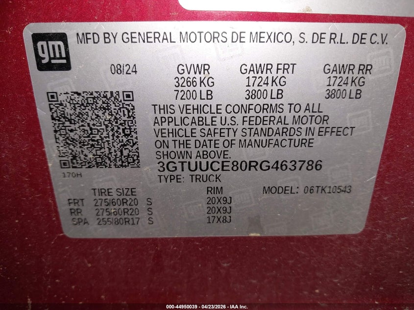 VIN: 3GTUUCE80RG463786 2024 GMC SIERRA 1500 4WD  SHORT BOX ELEVATION WITH 3SB