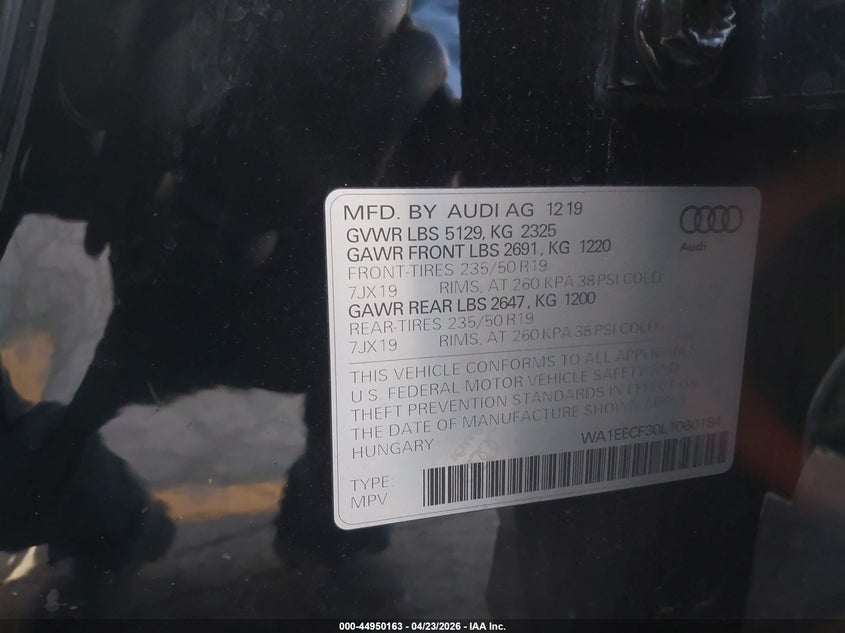 2020 Audi Q3 Premium Plus 45 Tfsi S Line Quattro Tiptronic VIN: WA1EECF30L1060184 Lot: 44950163