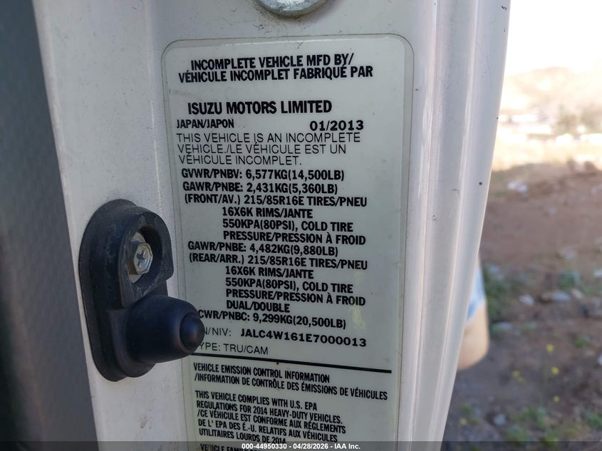 2014 Isuzu Npr Hd Dsl Reg At white Lot 111044950330 Vin JALC4W161E7000013