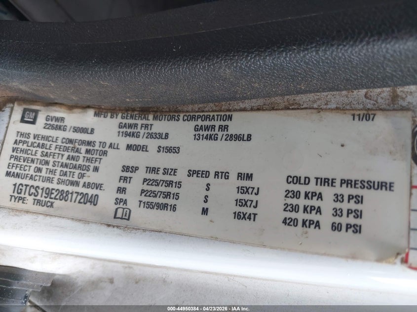 2008 GMC Canyon Slt VIN: 1GTCS19E288172040 Lot: 44950384