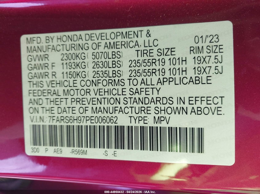 VIN 7FARS6H97PE006062 2023 HONDA CR-V HYBRID SPORT TOURING