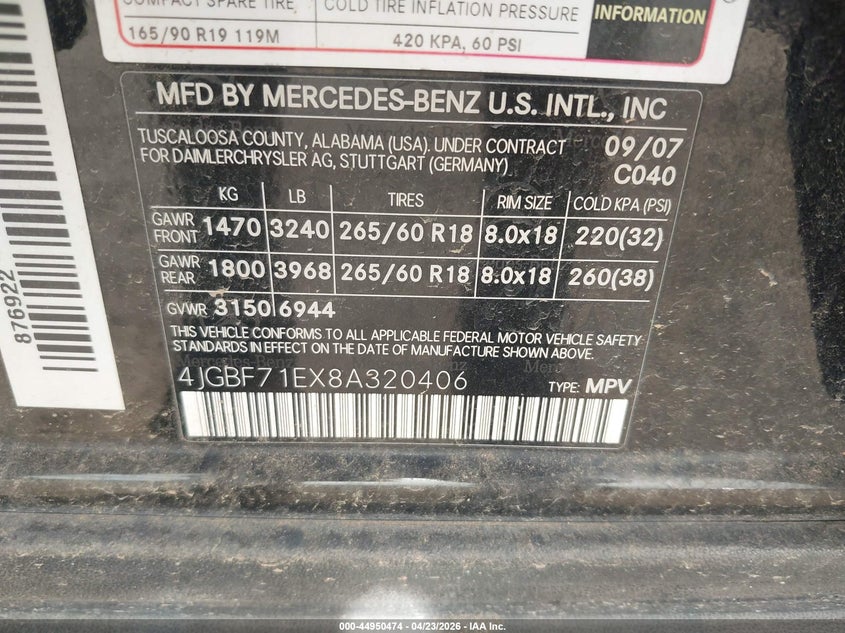 2008 Mercedes-Benz Gl 450 4Matic VIN: 4JGBF71EX8A320406 Lot: 44950474