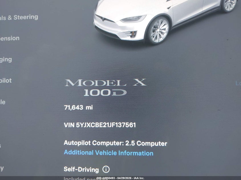 2018 Tesla Model X VIN: 5YJXCBE21JF137561 Lot: 44950493