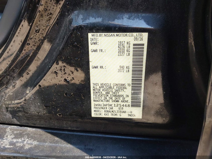 VIN 1N4AL3AP3HC125468 2017 NISSAN ALTIMA 2.5 SV