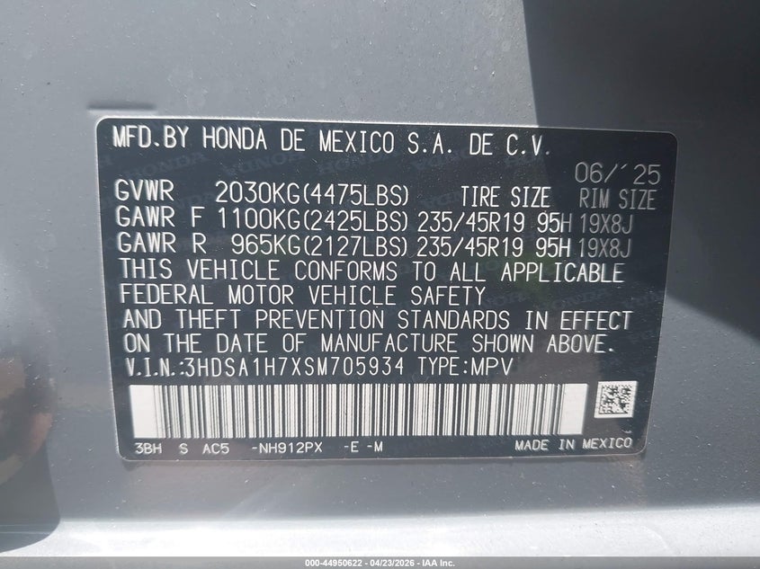 2025 Acura Adx A-Spec With Advance VIN: 3HDSA1H7XSM705934 Lot: 44950622