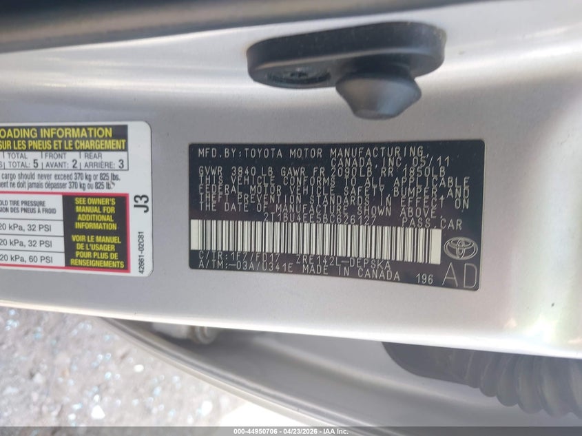 2011 Toyota Corolla S VIN: 2T1BU4EE5BC626127 Lot: 44950706